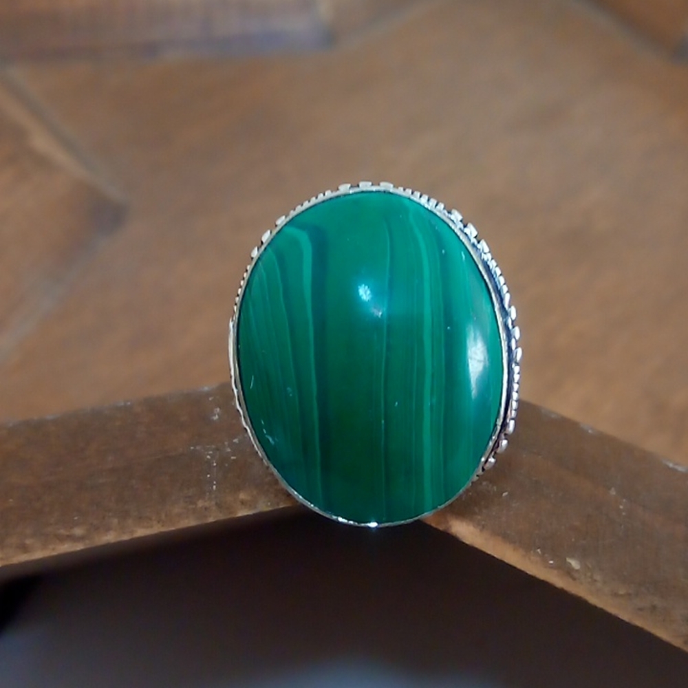 Green Malachite ring, sz 6